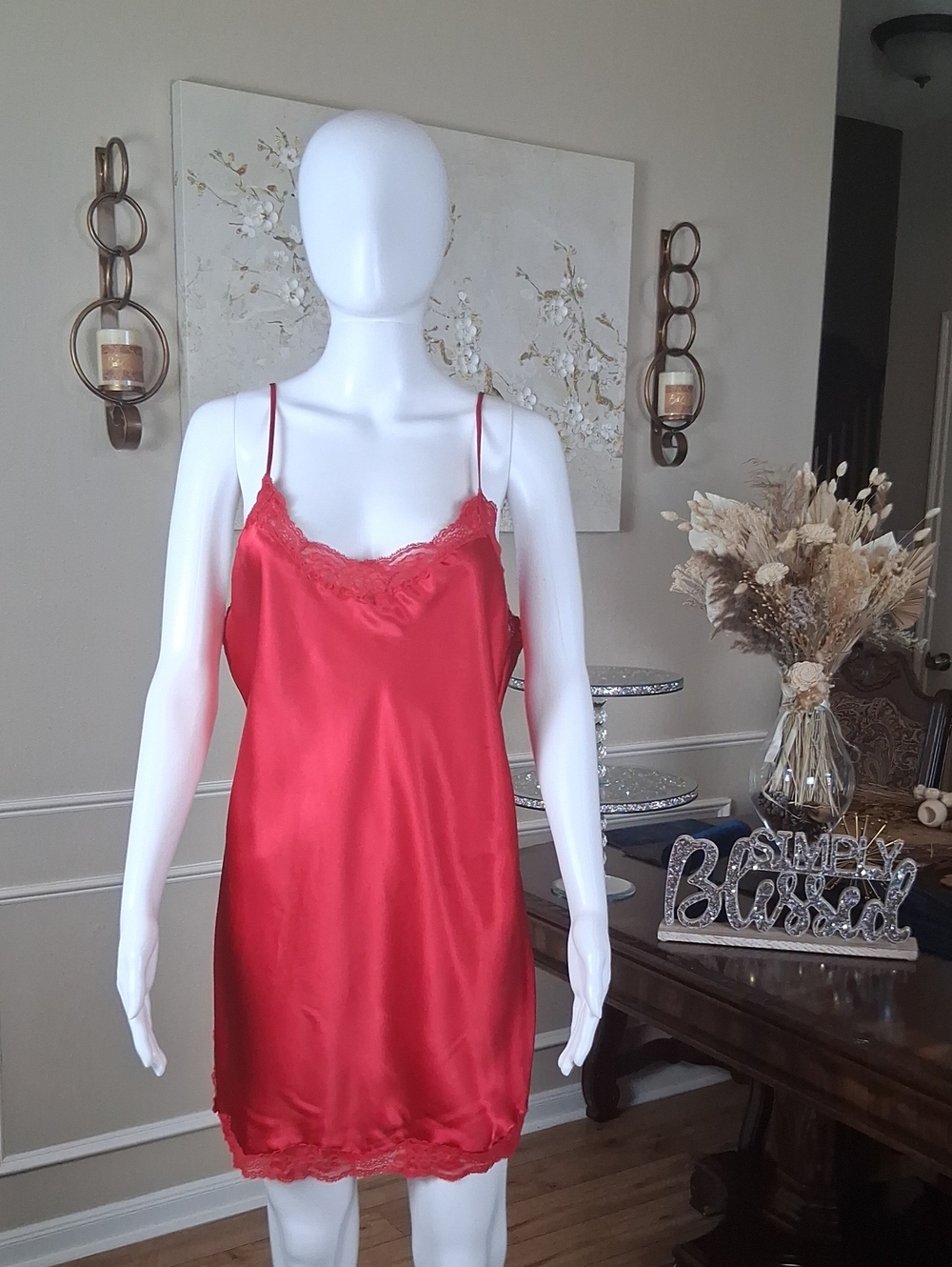 Victoria's Secret Women's Red Lace Trim Slip Mini Dress - Women's Lingerie Large - Picture 12 of 16
